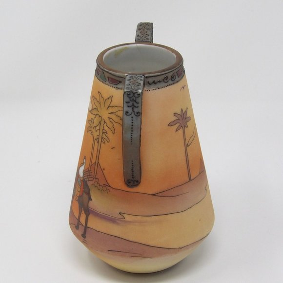 Antique Hand Painted Nippon Green Label Handled Vase with Egyptian Scene with Mo - Picture 2 of 10